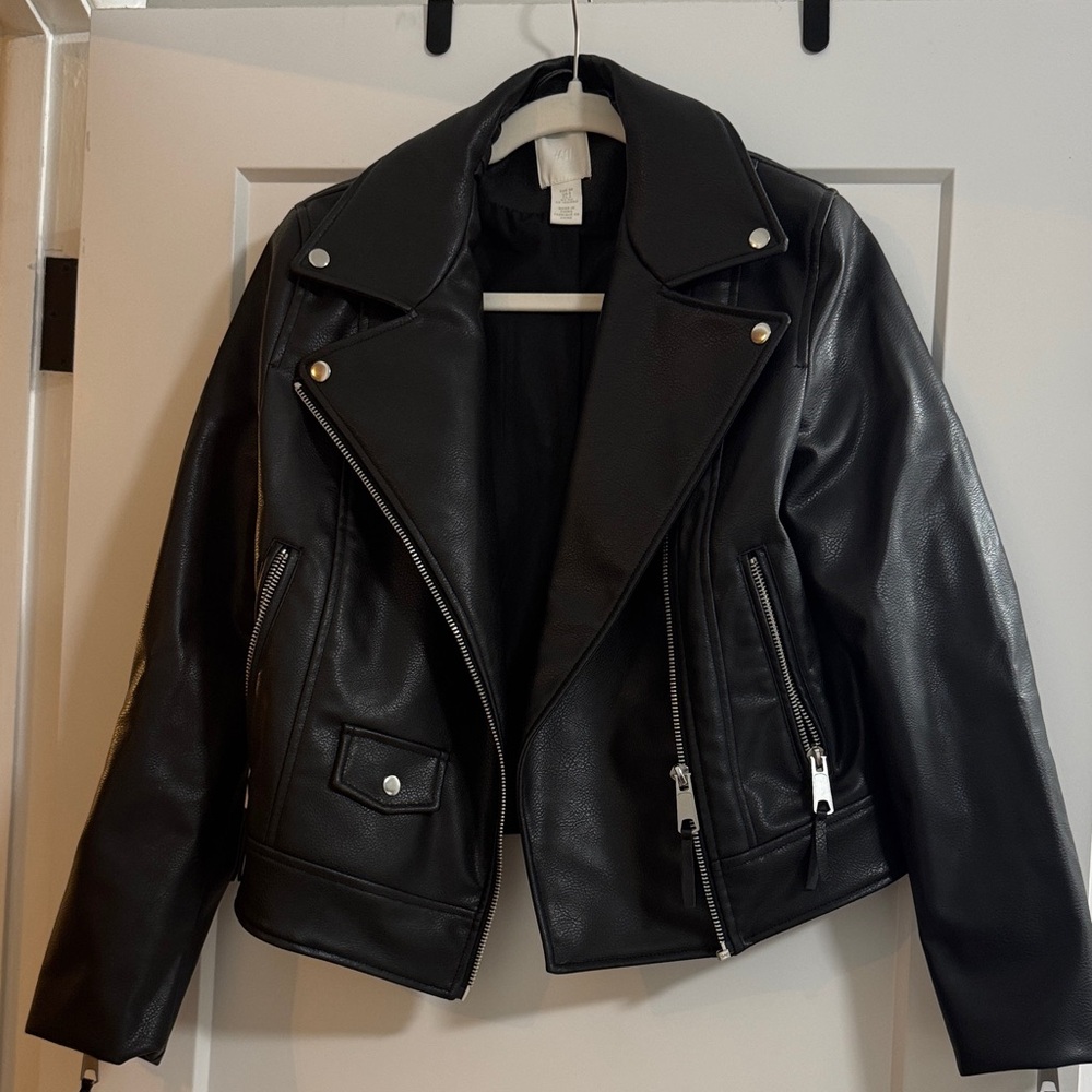 H&M Black Leather Jacket with Silver Accents